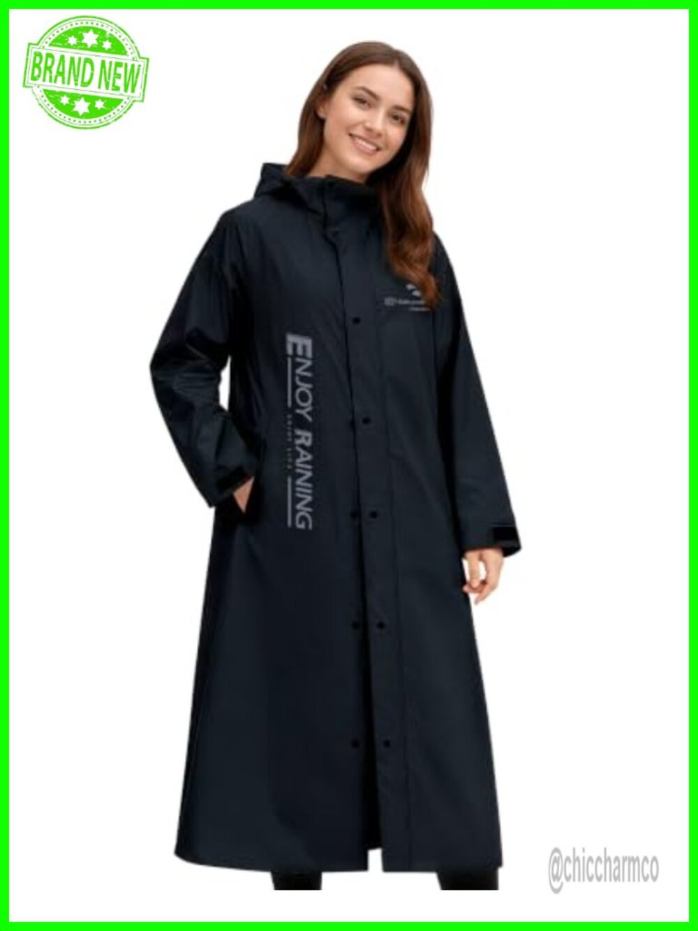 Waterproof Long Rain Jacket Hooded Packable Raincoat A-Line
